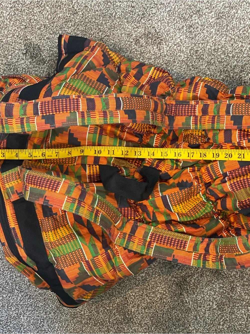 Like New! Kaces III African Drum Print Orange Green Patterned Backpack